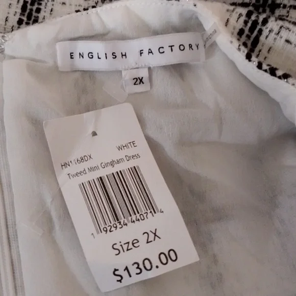 English Factory 2XL Cottage Plaid Gingham Tweed Puff Sleeve New - Picture 5 of 8